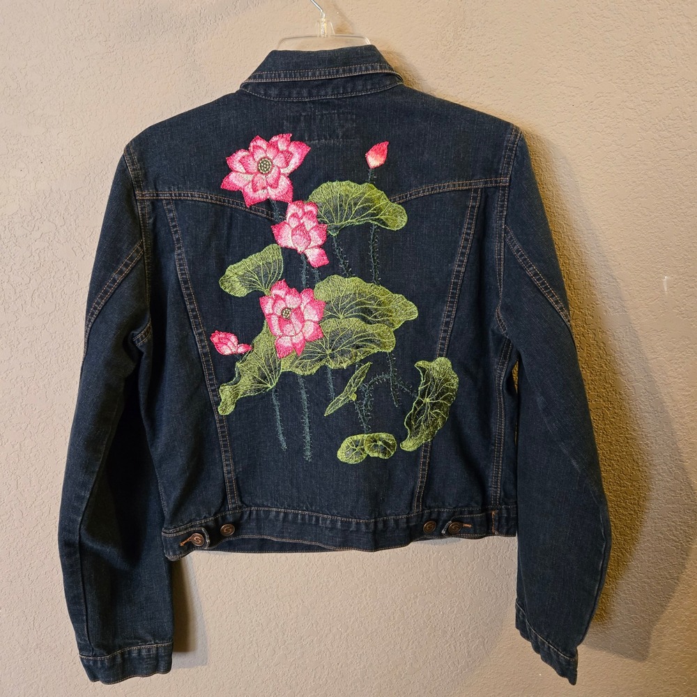 Stephen Hardy Women's Blue Denim Jean Jacket Large Embellished on Back w/ Pin